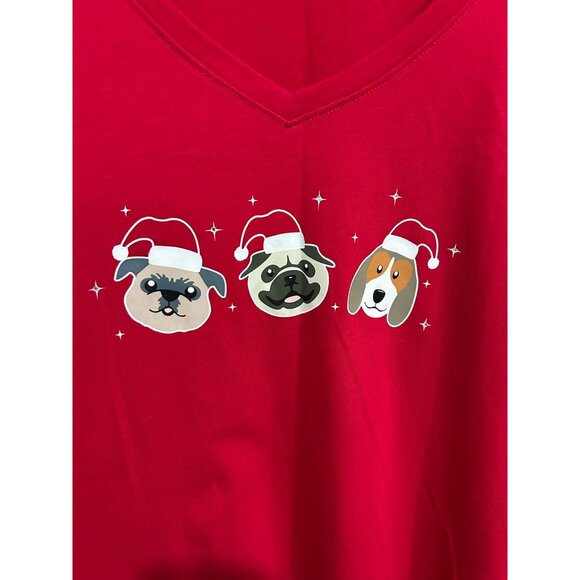 Coral Bay Womens Red Christmas Dogs Graphic V Neck T-Shirt SZ 3XL - Picture 4 of 8